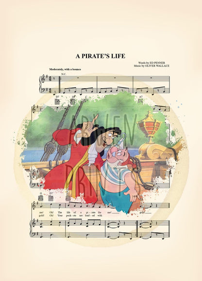 Peter Pan Captain Hook and Mr. Smee A Pirate’s Life Sheet Music Art Print