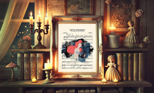 Little Mermaid Ariel Singing Part of Your World Sheet Music Art Print
