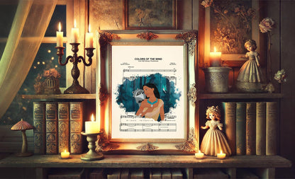 Pocahontas, Meeko and Flit Colors of the Wind Splatter Sheet Music Art Print