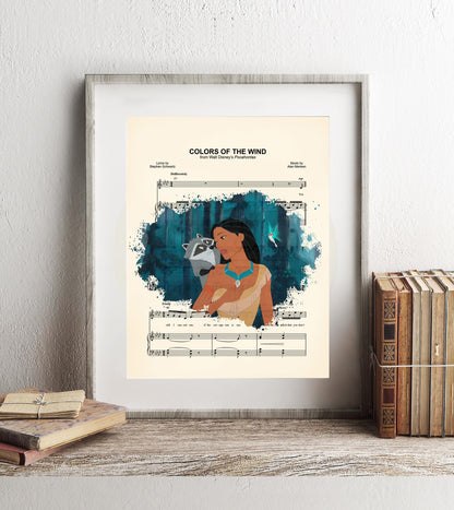 Pocahontas, Meeko and Flit Colors of the Wind Splatter Sheet Music Art Print