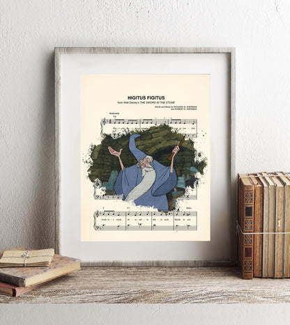 Sword in the Stone Merlin Splatter Higitus Figitus Sheet Music Art Print