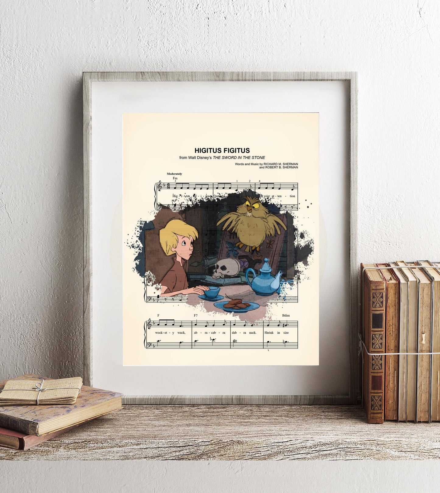 Sword in the Stone Wart and Archimedes Higitus Figitus Sheet Music Wall Art — Disney Gift for Music Lovers
