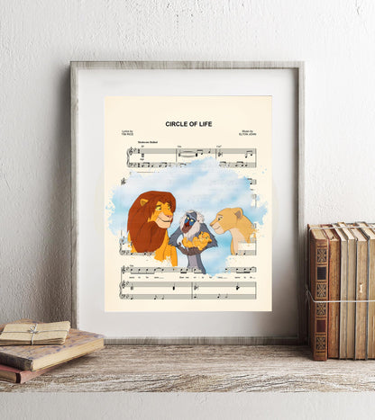 Lion King Simba, Nala, Kiara and Rafiki Circle of Life Sheet Music Art Print