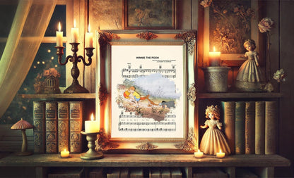 Winnie the Pooh Splatter Pooh, Christopher Robin, Kanga and Eeyore Sheet Music Art Print