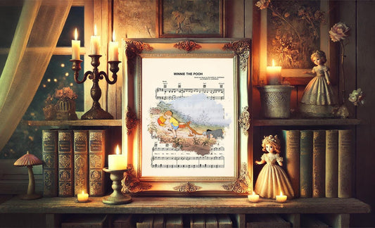 Winnie the Pooh  Pooh, Christopher Robin, Kanga and Eeyore Sheet Music Wall Art — Disney Gift for Music Lovers
