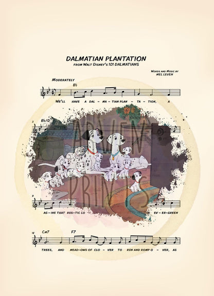 101 Dalmatians Watching Television Dalmatian Plantation Sheet Music Art Print