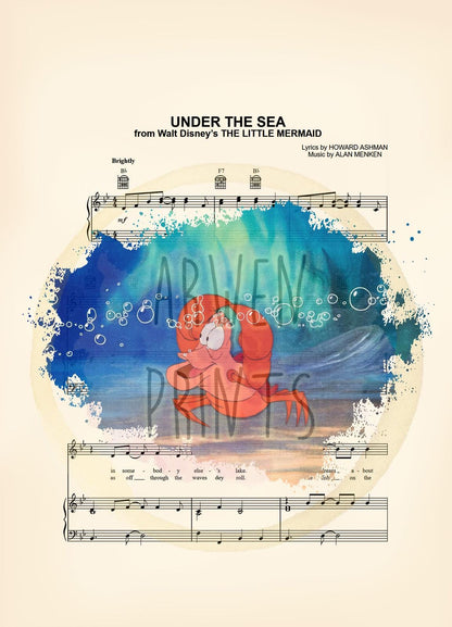 Little Mermaid Sebastian Kiss the Girl Splatter Sheet Music Art Print