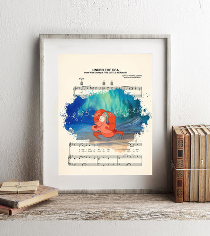 Little Mermaid Sebastian Kiss the Girl Splatter Sheet Music Art Print