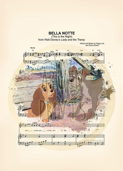 Lady and the Tramp Splatter Bella Notte Sheet Music Art Print