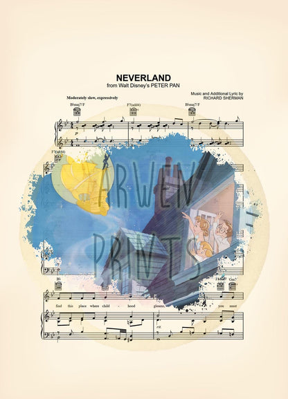 Peter Pan Farewell Splatter Neverland Sheet Music Art Print