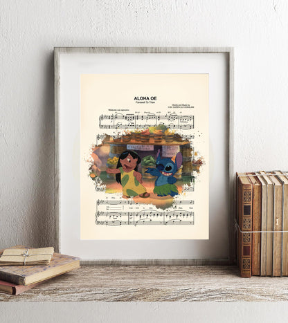 Lilo and Stitch Dance Splatter Aloha Oe Sheet Music Art Print