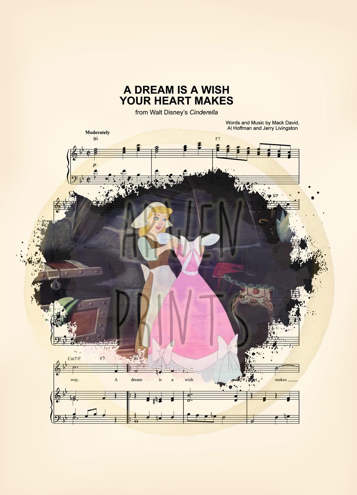 Cinderella Dress Splatter Sheet Music Art Print