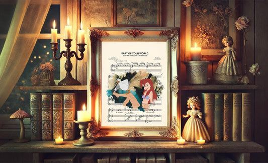 Little Mermaid Ariel and Scuttle Splatter Sheet Music Art Print
