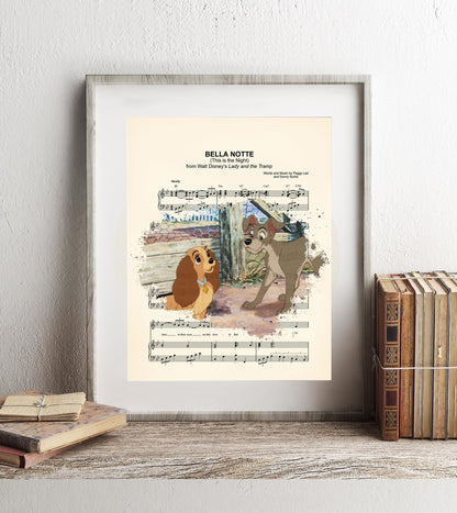 Lady and the Tramp Splatter Bella Notte Sheet Music Art Print