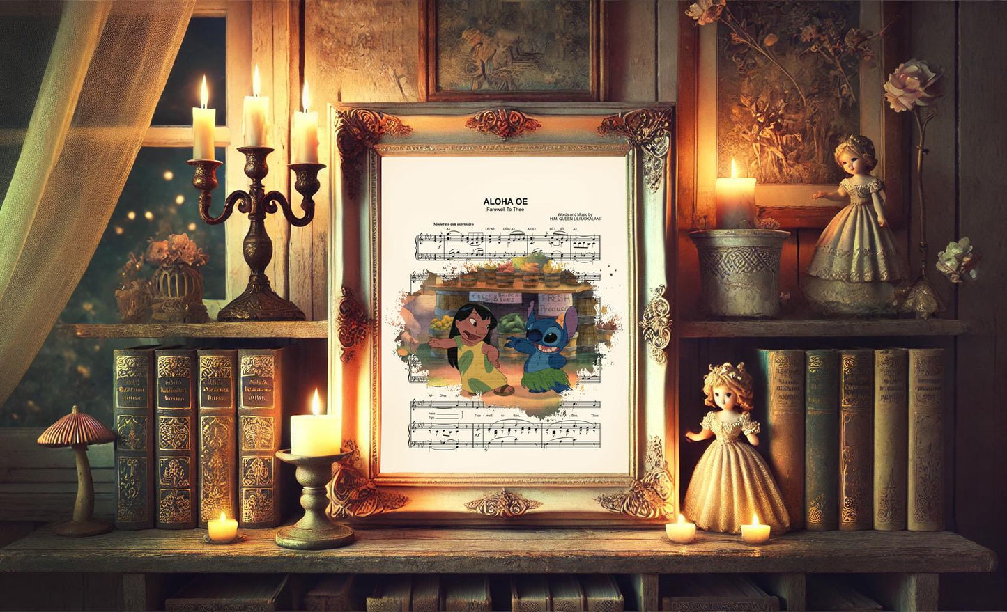 Lilo and Stitch Dance Splatter Aloha Oe Sheet Music Art Print