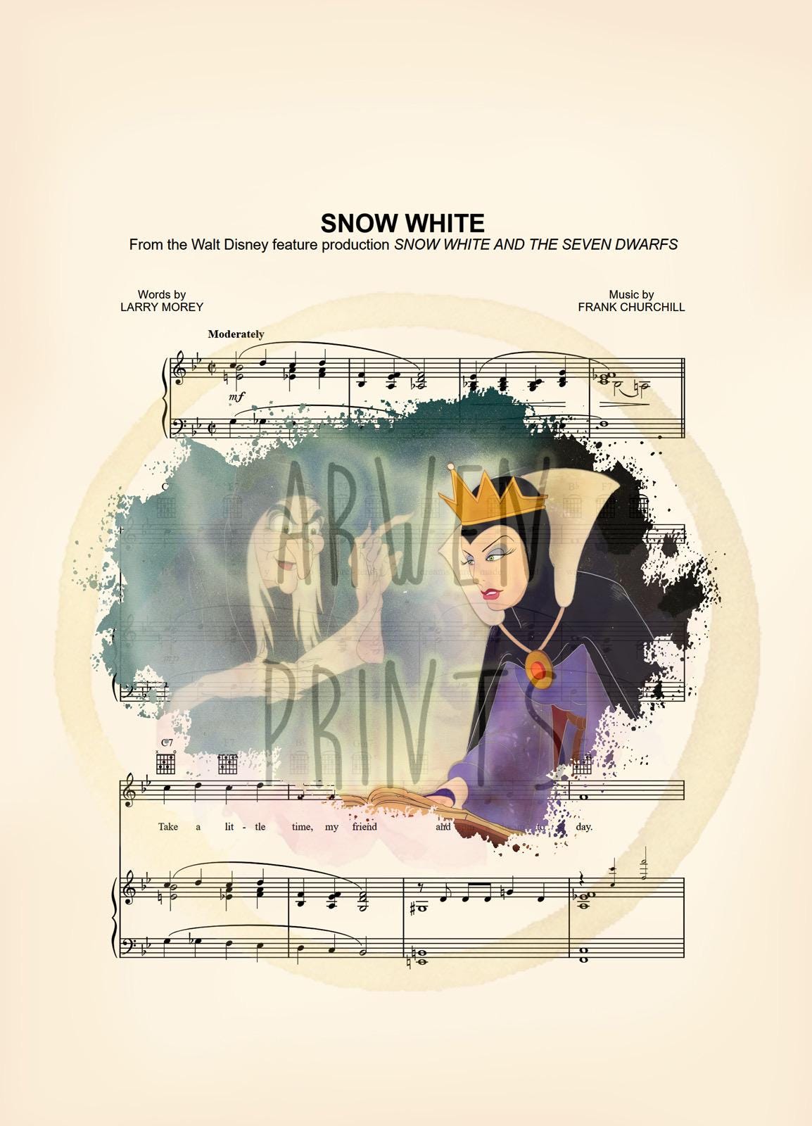 Snow White Evil Queen/Old Hag Splatter Sheet Music Art Print