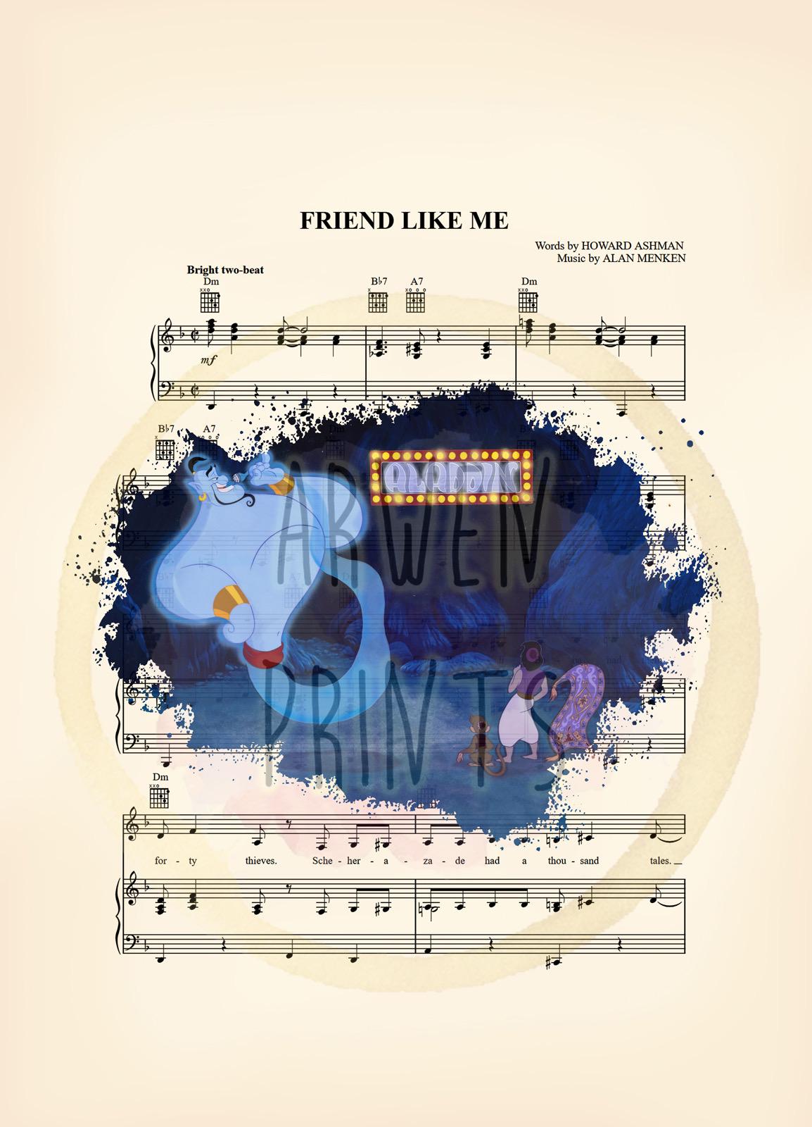 Aladdin Genie Abu Magic Carpet Splatter Sheet Music Art Print