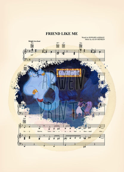 Aladdin Genie Abu Magic Carpet Splatter Sheet Music Art Print