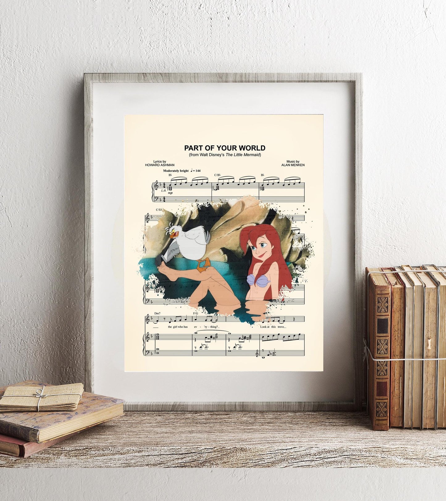 Little Mermaid Ariel and Scuttle Splatter Sheet Music Art Print