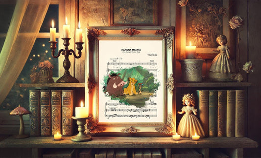 Lion King Hakuna Matata Bugs Sheet Music Wall Art — Disney Gift for Music Lovers