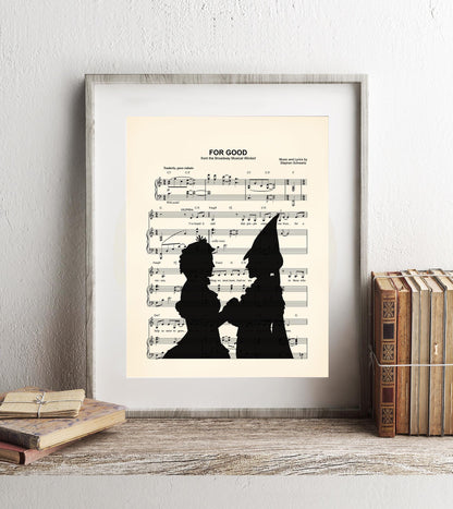 Wicked Elphaba and Glinda Silhouettes For Good Sheet Music Art Print