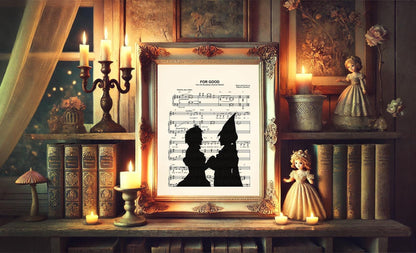 Wicked Elphaba and Glinda Silhouettes For Good Sheet Music Art Print