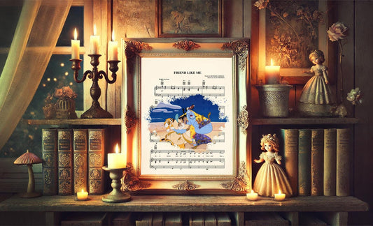 Aladdin and Friends Splatter Friend Like Me Sheet Music Art Print