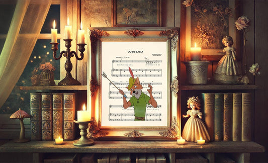 Robin Hood with Arrow Sheet Music Wall Art — Disney Gift for Music Lovers