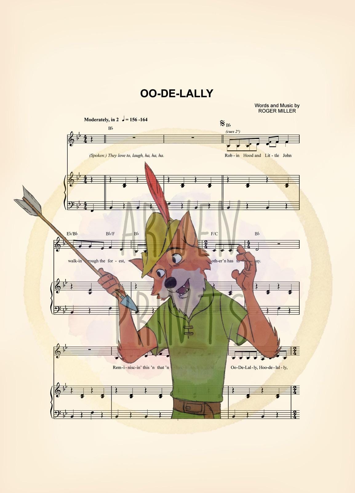 Robin Hood with Arrow Sheet Music Wall Art — Disney Gift for Music Lovers