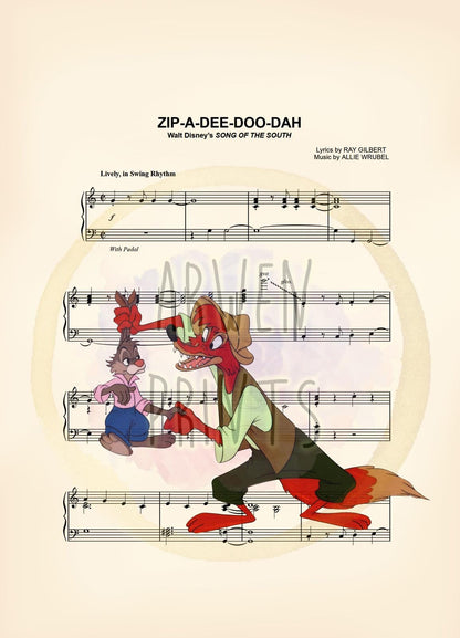 Song of the South Brer Fox and Brer Rabbit Zipadeedoodah Sheet Music Art Print