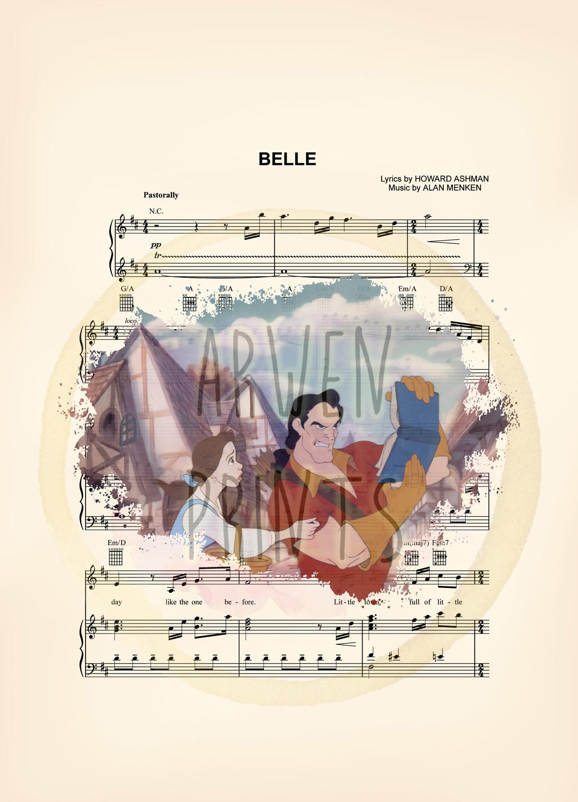 Beauty and the Beast Belle and Gaston Sheet Music Art Print
