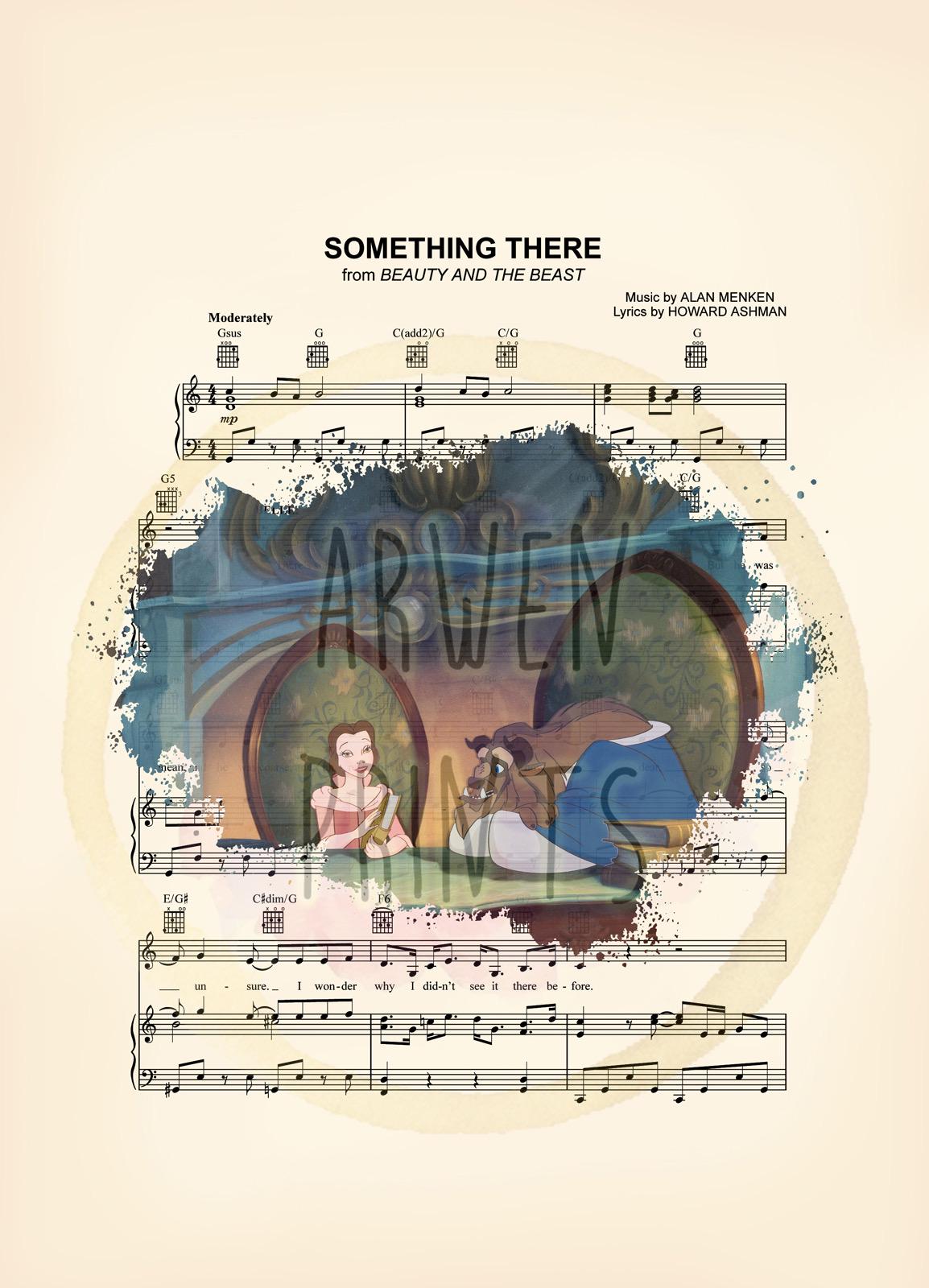 Beauty and the Beast Belle and Beast in Library Sheet Music Wall Art — Disney Gift for Music Lovers