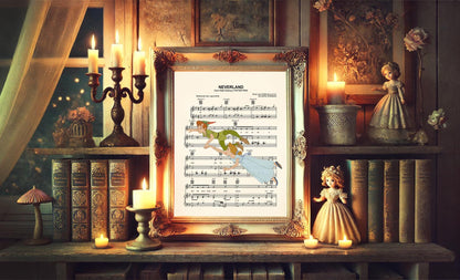 Peter Pan and Wendy Flying Neverland Sheet Music Art Print
