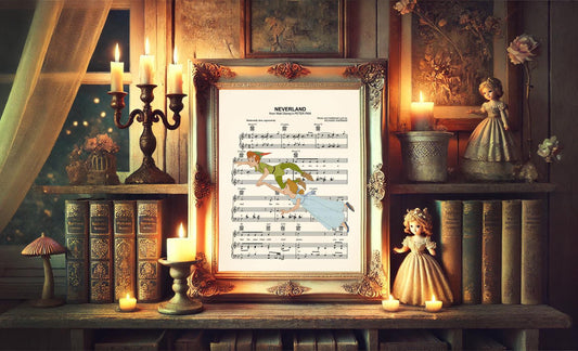Peter Pan and Wendy Flying Neverland Sheet Music Art Print