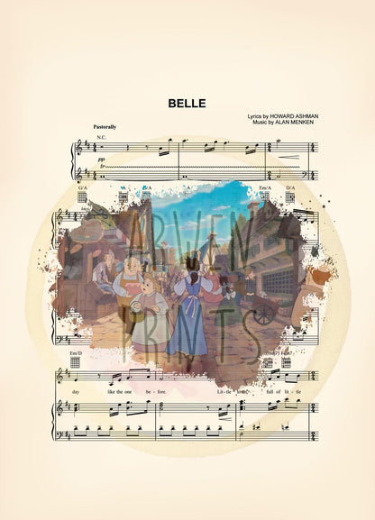 Beauty and the Beast Belle in Town Sheet Music Art Print