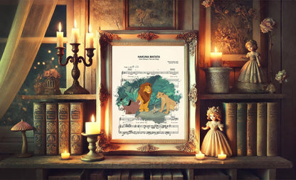 Lion King Simba, Nala, Timon and Pumba Sheet Music Art Print