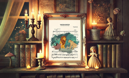 Lion King Simba, Nala, Timon and Pumba Sheet Music Art Print