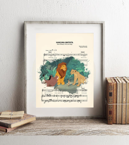 Lion King Simba, Nala, Timon and Pumba Sheet Music Art Print