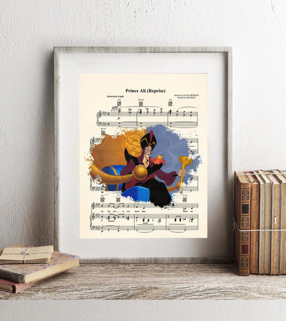 Aladdin Jafar and Iago Splatter Disney Sheet Music Art Print