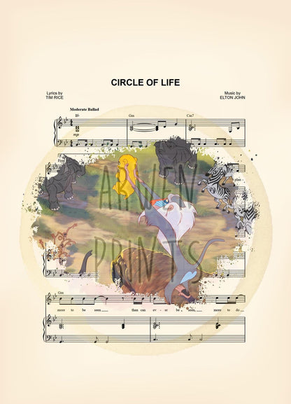 Lion King Rafiki Holding Up Baby Simba Circle of Life Sheet Music Art Print