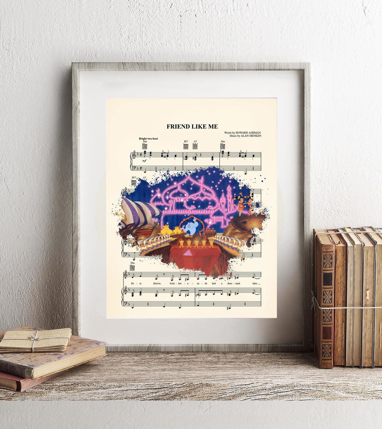Aladdin Friend Like Me Splatter Sheet Music Art Print