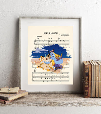 Aladdin and Friends Splatter Friend Like Me Sheet Music Art Print