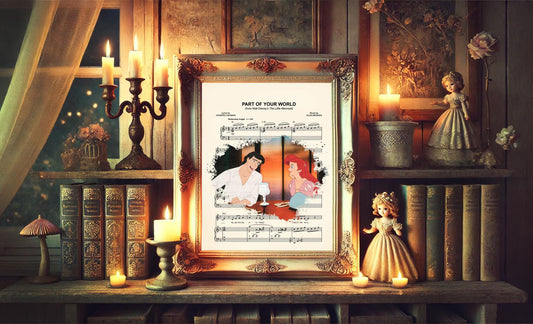 Little Mermaid Ariel and Eric Dinner Splatter Sheet Music Art Print