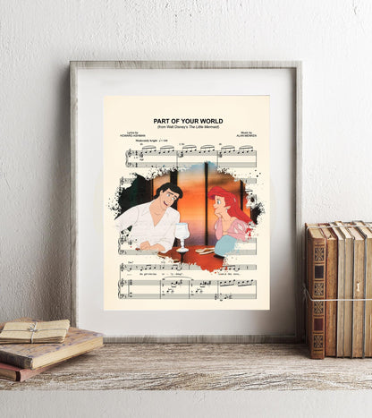 Little Mermaid Ariel and Eric Dinner Splatter Sheet Music Art Print