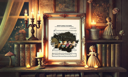 Snow White and the Seven Dwarfs in Gem Mine Sheet Music Art Print