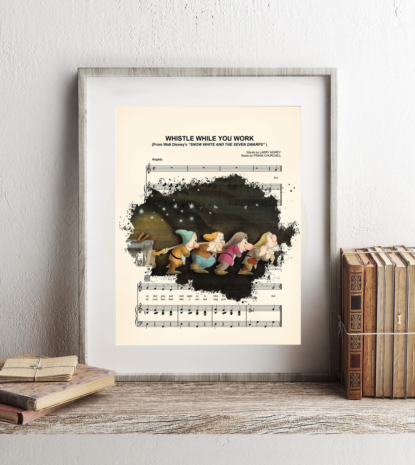 Snow White and the Seven Dwarfs in Gem Mine Sheet Music Art Print