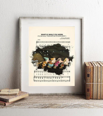 Snow White and the Seven Dwarfs in Gem Mine Sheet Music Art Print