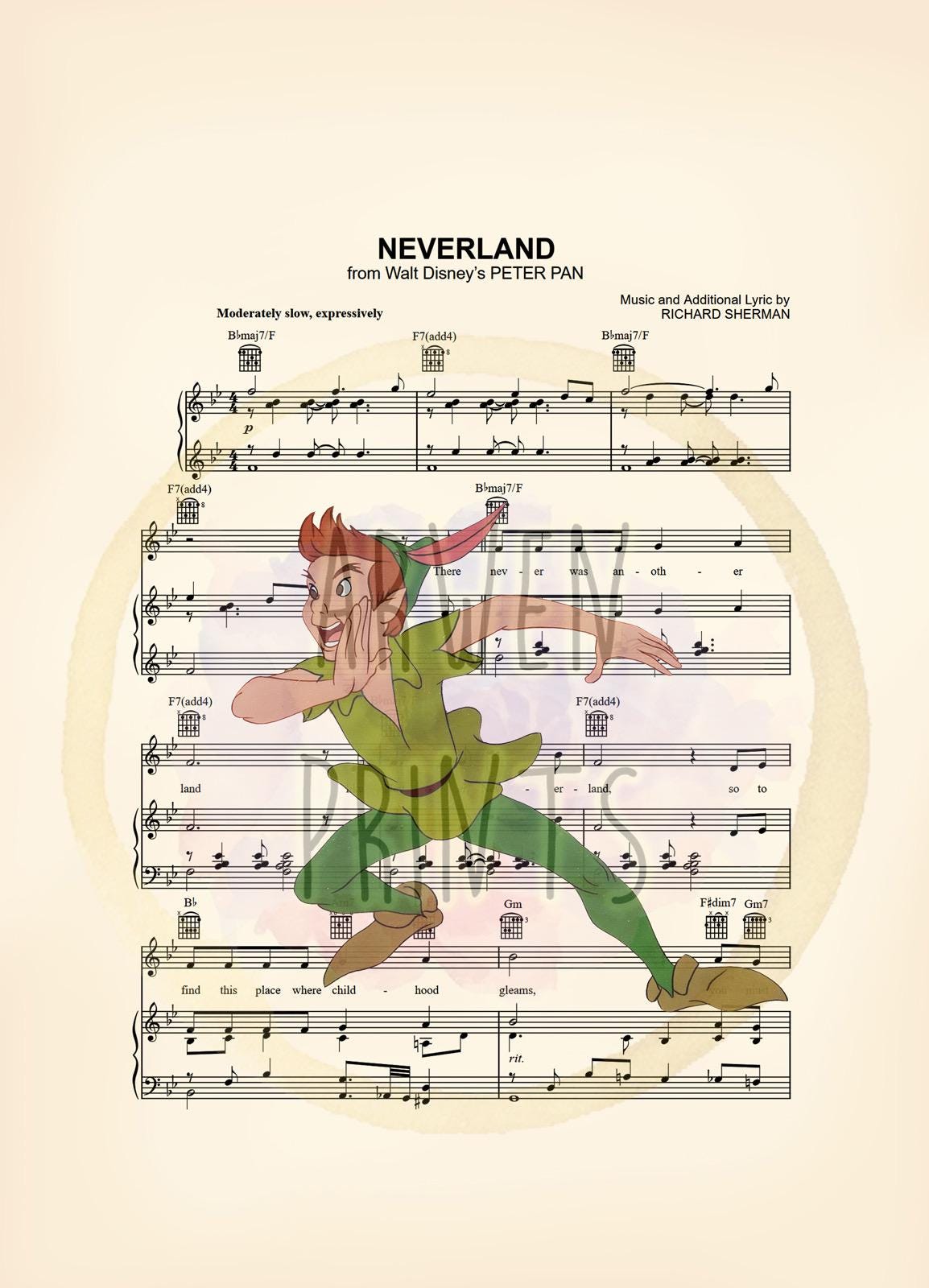 Peter Pan Vintage Neverland Sheet Music Art Print