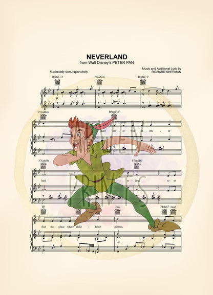 Peter Pan Vintage Neverland Sheet Music Art Print