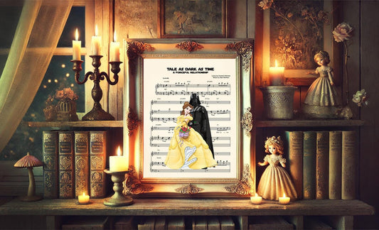 Beauty and the Beast Belle and Darth Vader Tale As Old As Time Sheet Music Art Print